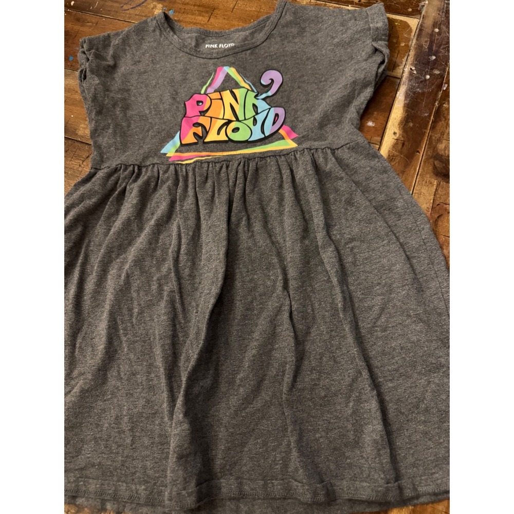 Pink Floyd Girls Charcoal Gray Rainbow Prism Graphic Empire Waist Dress Size 7/8